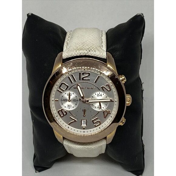 Michael Kors Mercer MK2289 Women's White Leather Analog Dial Quartz Watch UC500 - Picture 3 of 12